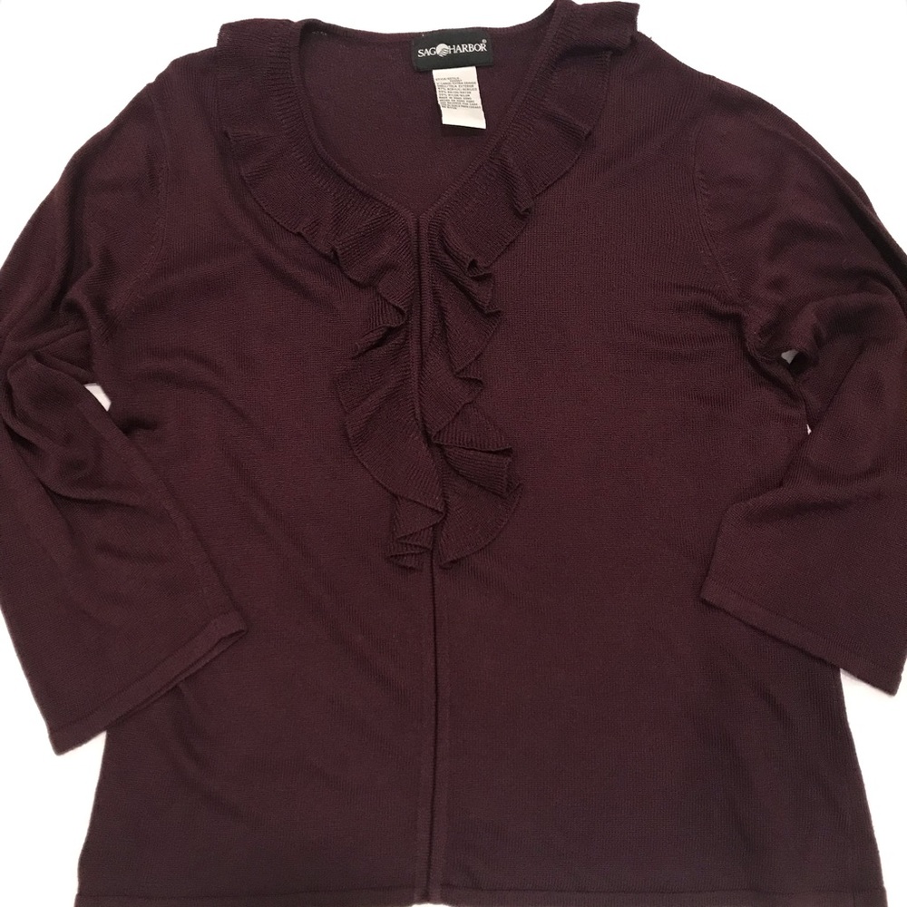 Sag Harbor Purple Ruffled top, Women's 3/4 SLV